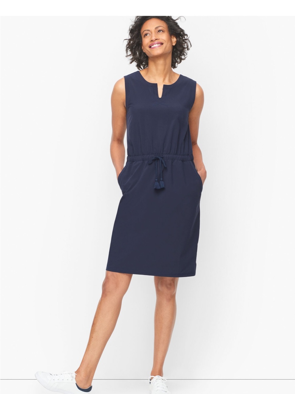 Talbots Navy Sleeveless Midi Dress with Tie Waist